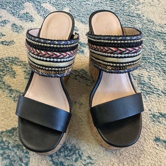 Charles David Boho Aztec Cork Wedge Sandals With Beaded Straps - Picture 2 of 6